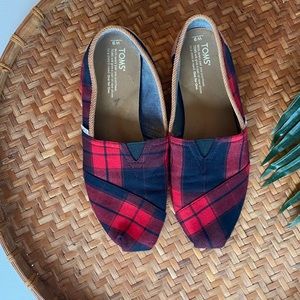 Toms Red Flannel Slip Ons